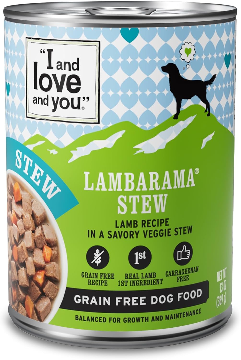 I AND LOVE AND YOU Wet Dog Food - Lambarama Stew - Lamb Recipe, Grain Free, Filler Free 13oz can, 12pk