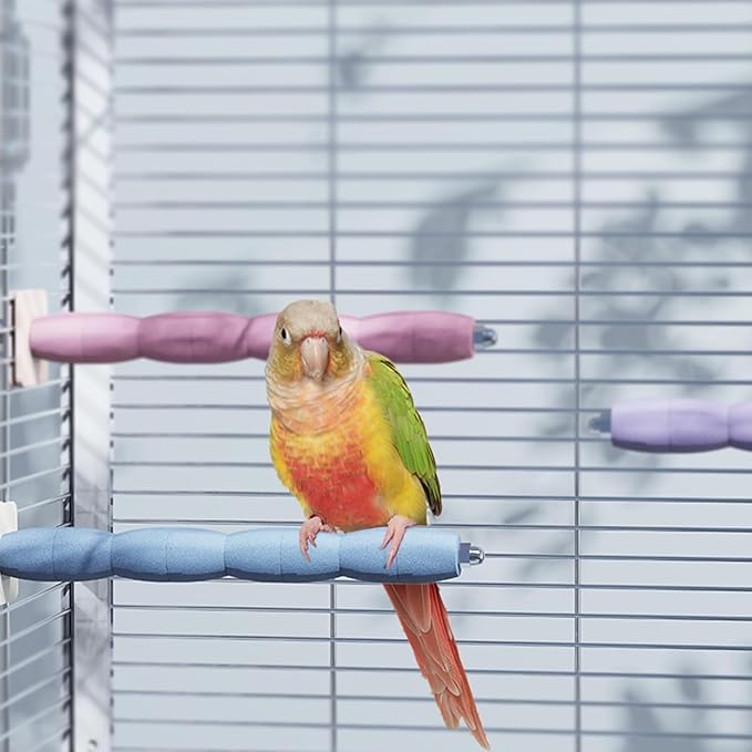 Bird Perch Stand for Parrots – Natural Ceramic Grinding Stick for Beak & Claw Trimming Cage Accessory for Budgies Parakeets Cockatiels Conures Chew Toy with Abrasive Surface (Blue, 7.8Inch)