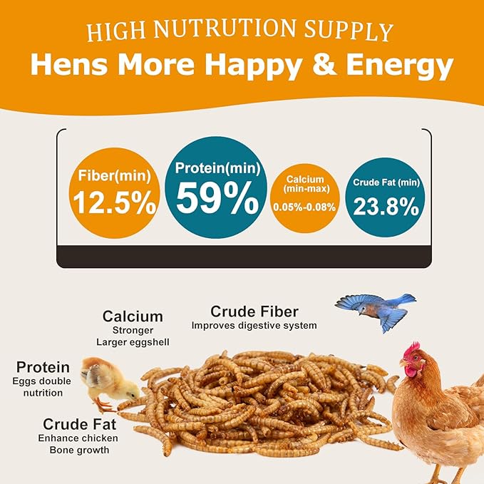 2LB Mealworms for Chickens Bulk - Non GMO High Calcium Dried Meal Worms for Wild Birds,Turkeys, Reptiles Food for Laying Hens Worms More Protein Than BSF Larvae for Chickens Treats Grubs