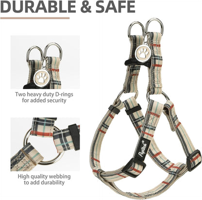 PUPTECK No Pull Dog Harness Soft Adjustable Basic Nylon Step in Puppy Vest Outdoor Walking with ID Tag, Plaid Beige, M