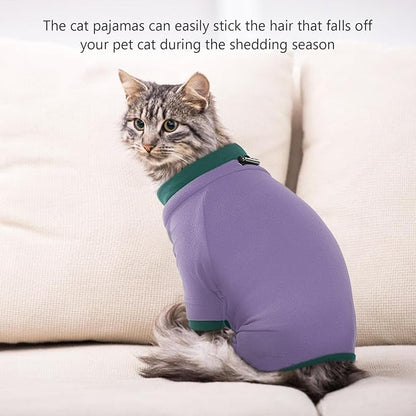 Sticky Cat Clothes Stretchy, Sphynx Hairless Sweater & Pajamas for Cats only, Soft Cat Onesie for Cats After Surgery Female Male & Hair Loss Prevention, Purple S