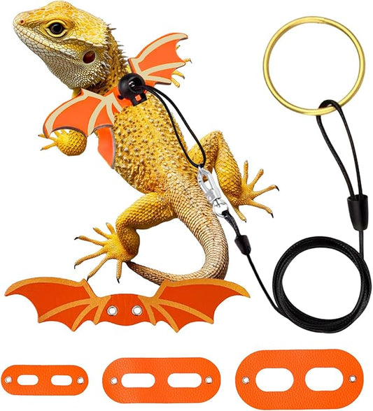 Lizard Harness and Leash-3 Size Pack Bearded Dragon Leather Dinosaur Wing Harness Reptile Leash Set for Safety Walking Costume Indoor Outdoor