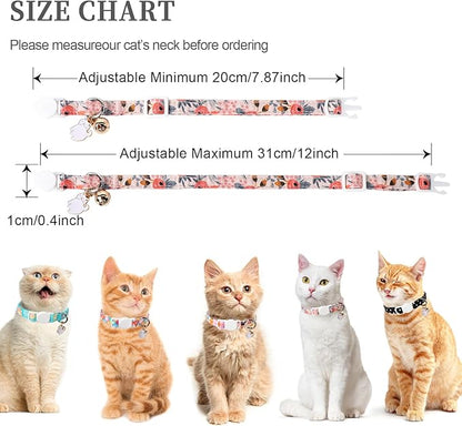 Unique style paws 2 Pack Kitten Collar Breakaway with Bell & Pendant, Adjustable Safety Cat Cotton Collars for Girl Boy Cats and Small Pets