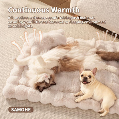 Cat Beds for Indoor Cats Faux Fur Pet Pad Mat Plush Kitten Bed with Non-Slip Bottom for Carriers/Couch Dog & Puppy Friendly 35 x 27 Inch X-Large White