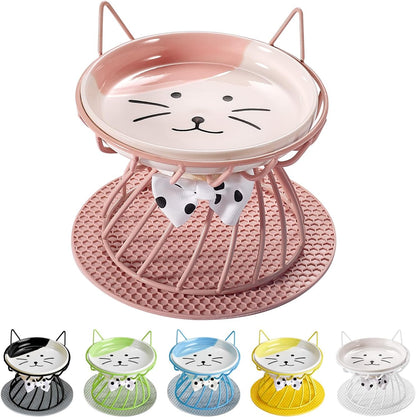 Raised Pet Food and Water Bowl, Cat and Small Dog Bowl, Tilted Ceramic Cat Water Bowl No Spill,15oz, Dishwasher Safe