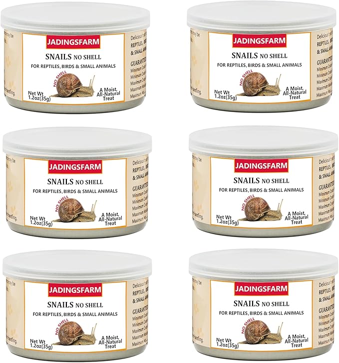 6 Pack Canned Snails for Reptiles, Fish, Birds and Small Animals, Snails, Healthy High Protein Treat, Reptile Bird Fish Food 7.2 Ounces Total