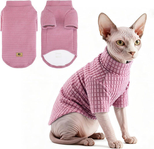 KOOLTAIL Cat Sweater for Sphynx - Soft Fleece Sweaters for Cats Only, Elastic Pet Clothes with Sleeves, Thick Winter Warm Cold Weather Apparel for Hairless Cat, Puppy Pajamas for Small Dogs, Pink S