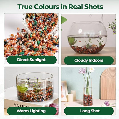 T4U Crystal Chips Stone Crushed Quartz Glass 1LB - Carnelian Tumbled Gravel Small Decorative Pebbles Bulk, Mini Polished Rocks Pieces for Crafts, Vases Filler, Succulent Plants, Aquarium Gravel Rocks