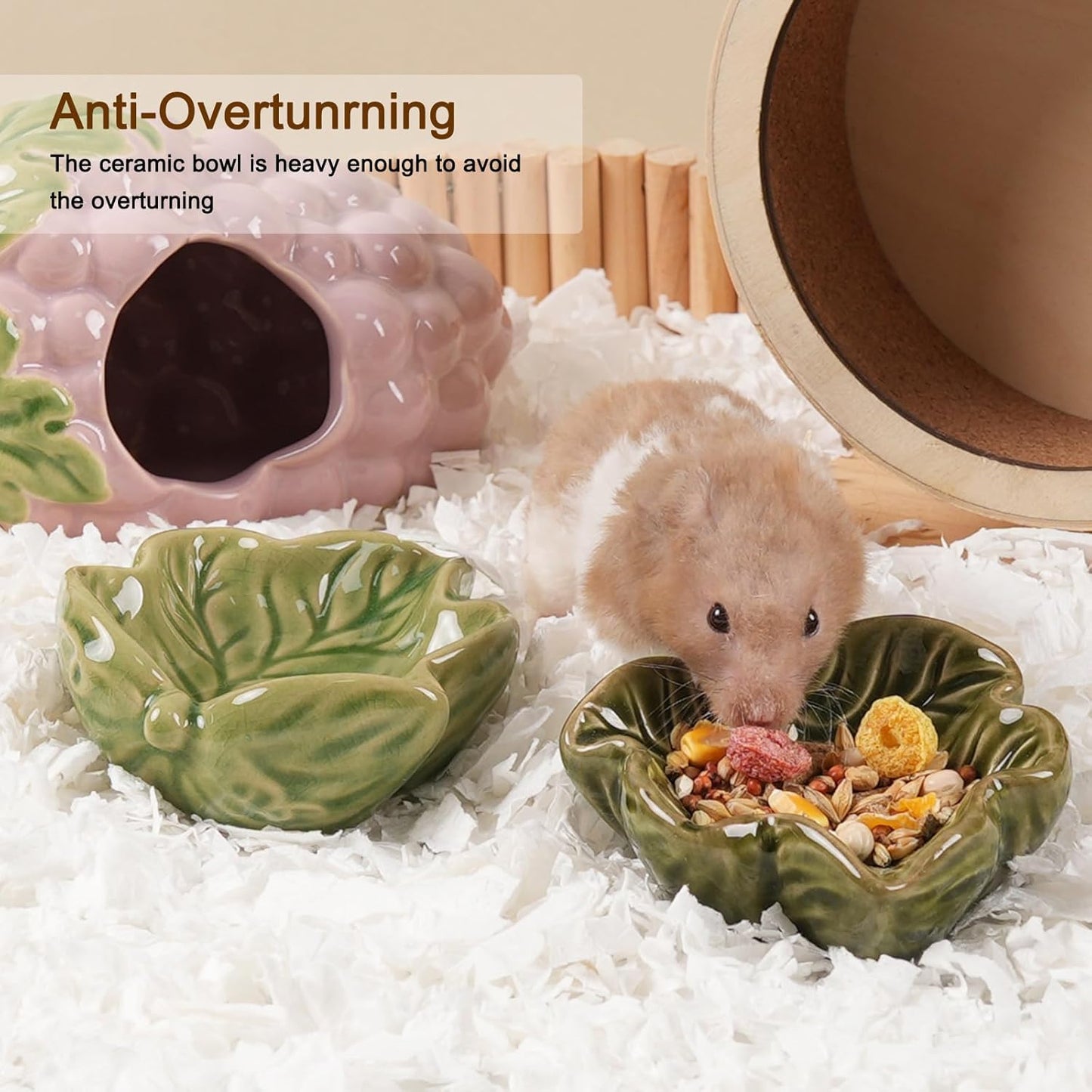 Hamtser Food Bowl,2 Packs Leaf Hamster Bowls,Ceramic Feeding Bowl,Food Dish for Small Animals Gerbil Dwarf Hamster Rat Mice Guinea Pig(Green + Dark Green)