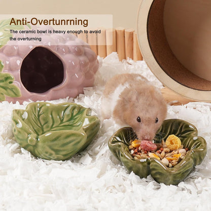 Hamtser Food Bowl,2 Packs Leaf Hamster Bowls,Ceramic Feeding Bowl,Food Dish for Small Animals Gerbil Dwarf Hamster Rat Mice Guinea Pig(Green + Dark Green)