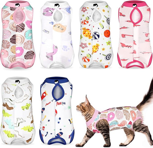 Kacctyen 6 Set Cat Recovery Suit After Surgery Female and Male Cat Kitten Surgery Suit E Collar Alternative Pajama Kitty Clothes for Spay Abdominal Skin Anti Licking(Animal,Medium)