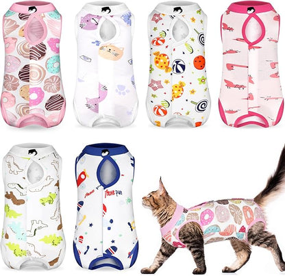 Kacctyen 6 Set Cat Recovery Suit After Surgery Female and Male Cat Kitten Surgery Suit E Collar Alternative Pajama Kitty Clothes for Spay Abdominal Skin Anti Licking(Animal,Large)