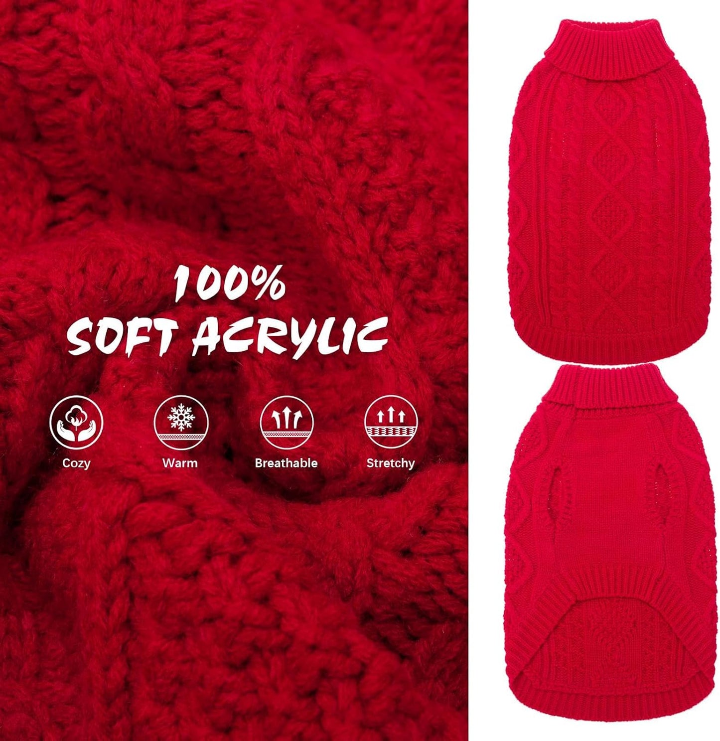 BINGPET Thermal Knitted Dog Sweater for Small Medium Large Dogs,Winter Dog Cat Coat Warm Sweartershirts Outfits,Classic Cable Knit Turtleneck Pullover Dog Jumper Coat Warm Sweartershirts