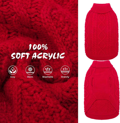 BINGPET Thermal Knitted Dog Sweater for Small Medium Large Dogs,Winter Dog Cat Coat Warm Sweartershirts Outfits,Classic Cable Knit Turtleneck Pullover Dog Jumper Coat Warm Sweartershirts
