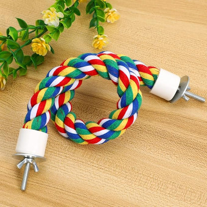 Colorful Bird Rope Perch Stand, Birdcage Swing Spiral Toys, Bird Climbing Standing Bungee Rope Perches Chew Toys Cage Accessories for Cockatiels Parrots Birds (40CM/15.7inch)