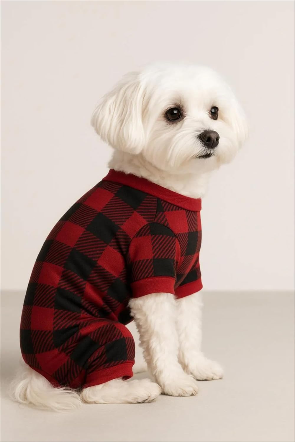 Red Plaid Christmas Clothes for Dogs Baffulo Pajamas Onesie PJS for Pet Back Length 12" Small