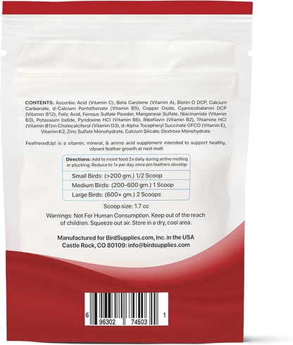 UnRuffledRx FeatherUp! Bird Vitamins with Biotin for Beautiful Plumage - Feather Growth Supplements for Parrots - 90 gm - 240 Servings