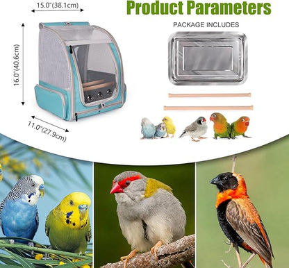 halinfer Bird Backpack Carrier Cage, Front Zipper Opening Portable Bird Travel Bag with Standing Perches and Metal Tray, Vented Carry Transport Carrier for Parakeet, Budgie, Conure, Cockatiel, Parrot