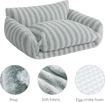 Hollypet Cat Bed Fluffy Plush Mutifuctional Double-Layer Soft Pet Couch Orthopedic Sofa Nest Beds for Small Cats and Dogs, Gray (21x15x8 inch)
