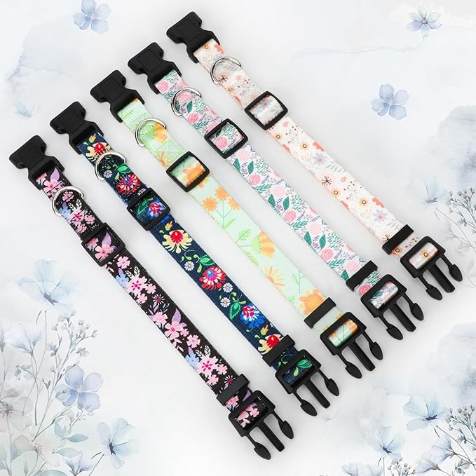 5 Pack Goat Collars with Bells, Horse Sheep Grazing Copper Bells and Adjustable Nylon Collar Set Pet Anti-Lost Loud Bronze Bell for Small Farm Animal Sheep Goat Cow Accessories(Floral)