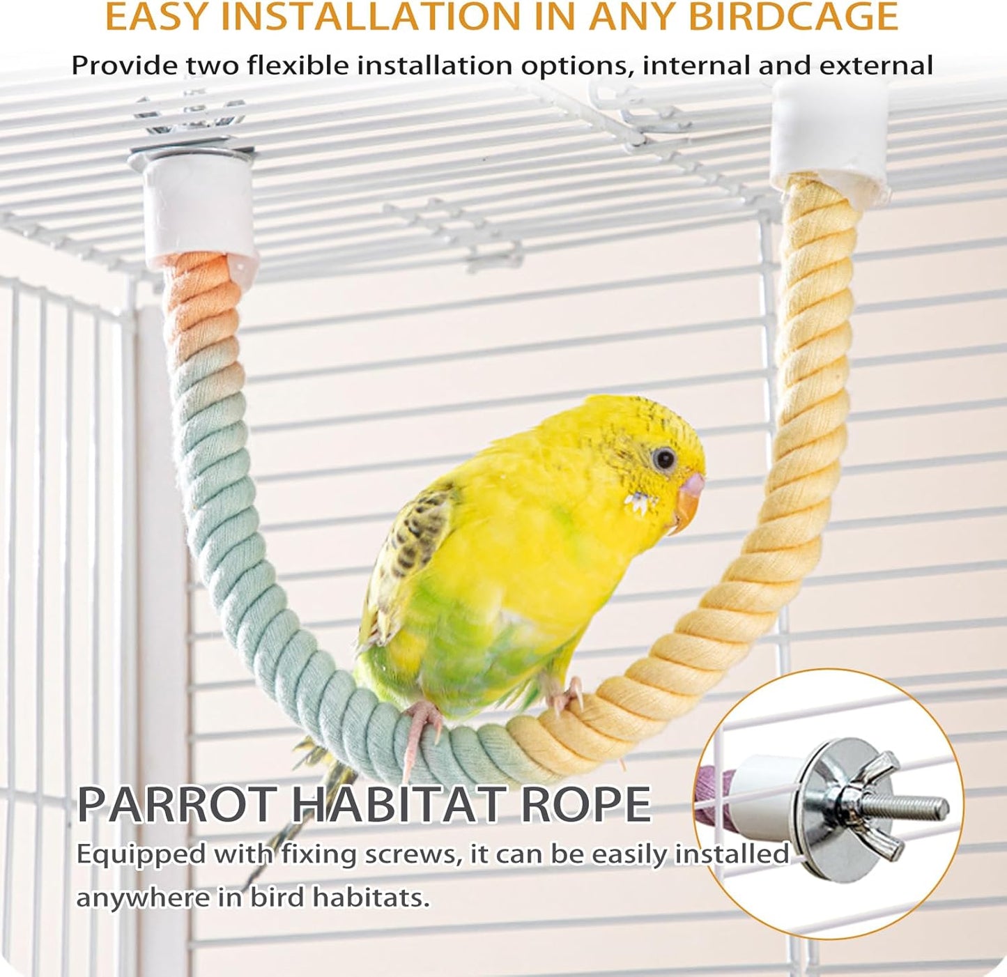4-Piece Bird Toys for Parrots - 360° Rotating Wooden Perches for Cages, Interactive Bird Cage Accessories with Swing & Ladder, Suitable for Small-Medium Parrots, Parakeets, Cockatiels