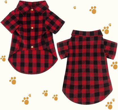 Plaid Dog Shirt Red Buffalo Dog Outfit Soft Casual Pet Clothes for Small Medium Large Dogs Puppy Cats Halloween Thanksgiving Christmas Costumes(XL)