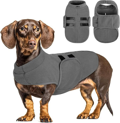 Queenmore Small Dog Sweaters, Soft Fleece Vest Pullover Dog Jacket with Leash Hole, Warm Winter Dogs Clothes Cold Weather Doggy Dachshund Sweater for Small Doggy Cats Boy or Girl (Grey, S)