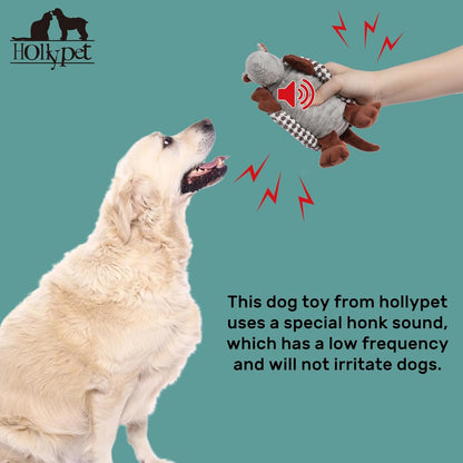 Hollypet Plush Dog Squeaky Toy Stuffed Armadillo Animal Pet Puppy Chew Toys with Clean Teeth for Small Medium Large All Breed Sizes Dogs, White and Light Grey,8 in