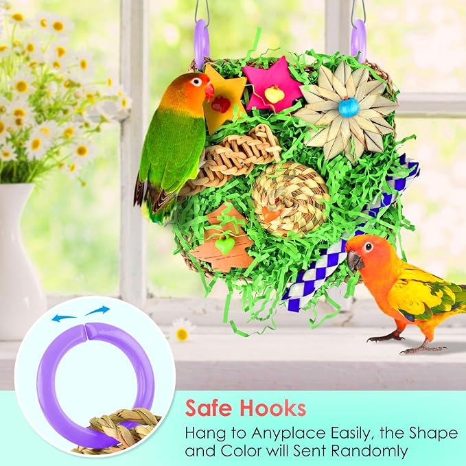 KATUMO Bird Toys, Parakeet Grass Mat Toys Parrot Foraging Shredding Entertainments for Cockatiel Conure Lovebird Parakeet Small to Medium Birds
