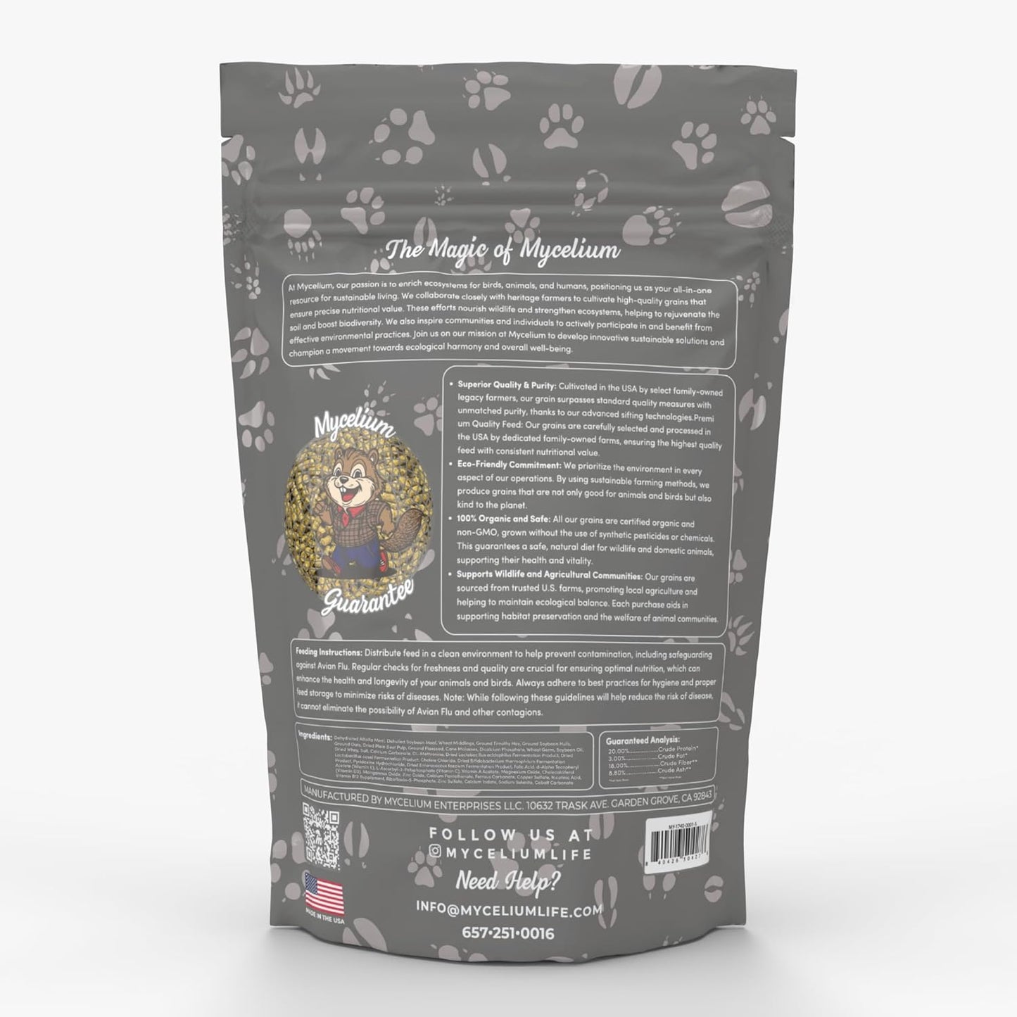 Mycelium Premium Chinchilla Feed – Organic, Non-GMO, High Nutritional Value Food for Chinchillas, Sourced from Local USA Farms, Sustainable Farming, 5 lbs