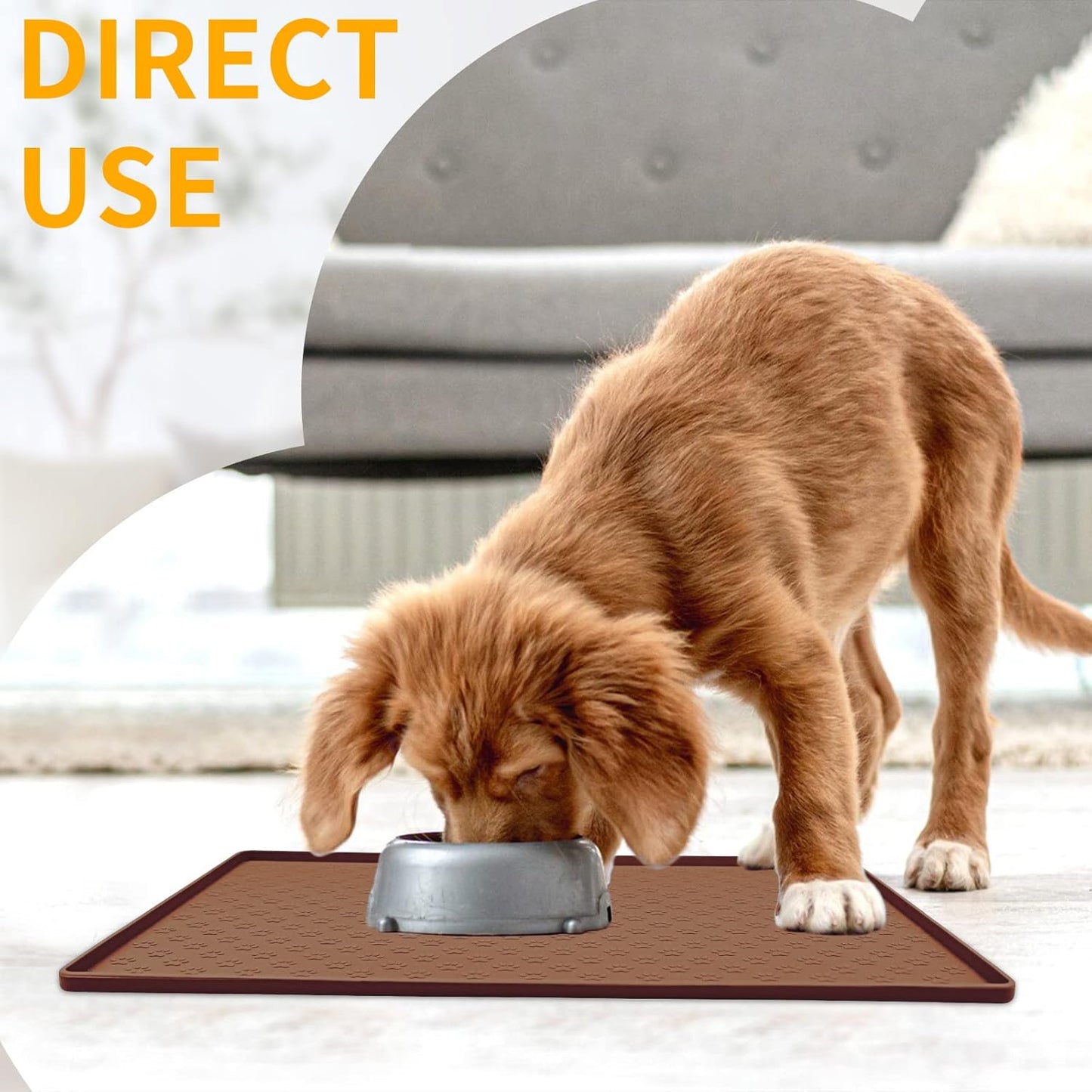 Ptlom Pet Placemat for Dog and Cat, Waterproof Silicone Pet Feeding Bowl Mats for Food and Water, Small Medium Large Dogs Mat Prevent Residues from Spilling to Floor, Brown, 11.8"x11.8"
