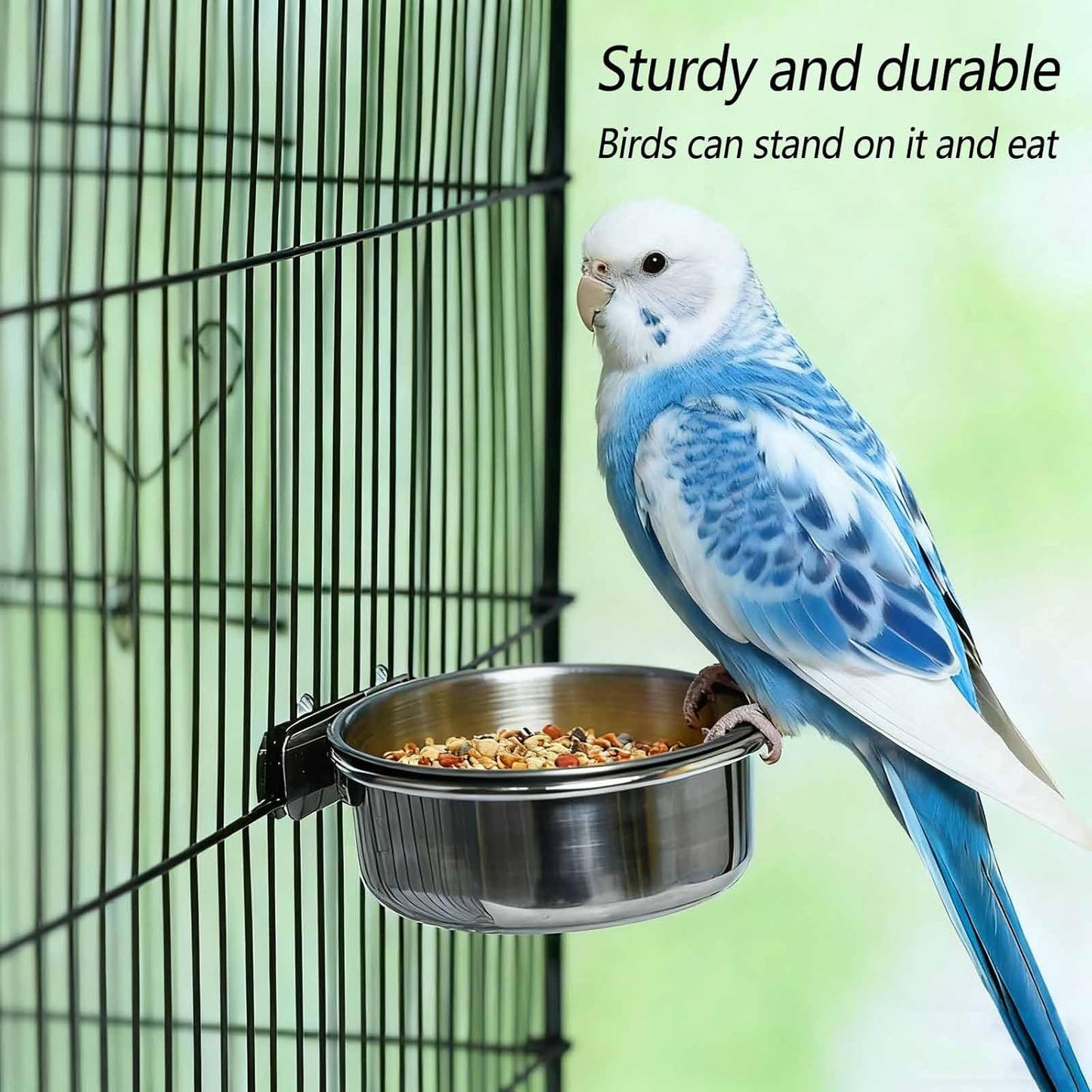 3 Pcs Stainless Steel Bird Food Water Bowls, Parrot Feeding Dish Cups with Clamp Holder Bird Ball Toys for Chinchilla, Cockatiel, Conure, Budgies, Parakeet, Lovebirds, Small Animals (Small)