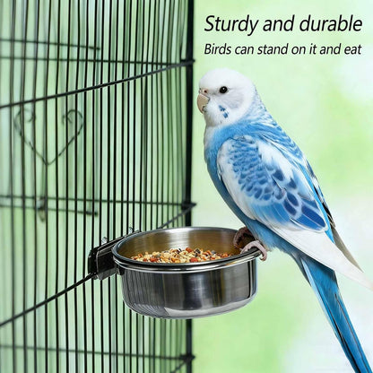 3 Pcs Stainless Steel Bird Food Water Bowls, Parrot Feeding Dish Cups with Clamp Holder Bird Ball Toys for Chinchilla, Cockatiel, Conure, Budgies, Parakeet, Lovebirds, Small Animals (Small)