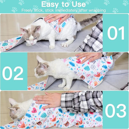 17.7" Cat Grooming Wrap, Cats Wrap for Cutting Nails, Self-Adherent Fabric Wrap for Cats, Anti-Scratch, Anti-Escape, Multifunctional Swaddle Wrap Pet Tool (Swan, Medium)