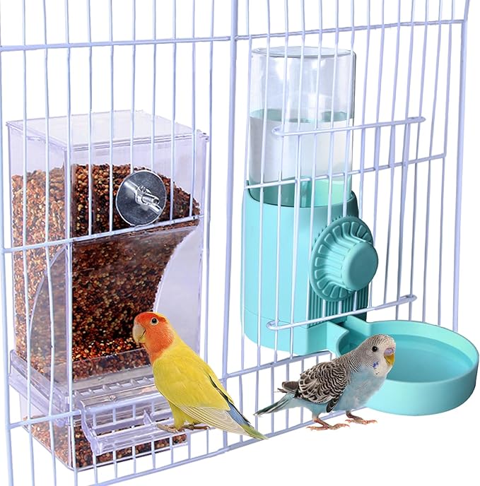 Automatic Bird Water Dispenser, No Mess Bird Feeder for Cage,Parakeet Cage Accessories Feeder and Waterer for Parrots Cockatiel Canary Budgies Finches (Cage Feeding Door Size Over 3.15 * 3.15 inch)