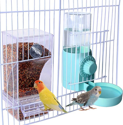 Automatic Bird Water Dispenser, No Mess Bird Feeder for Cage,Parakeet Cage Accessories Feeder and Waterer for Parrots Cockatiel Canary Budgies Finches (Cage Feeding Door Size Over 3.15 * 3.15 inch)