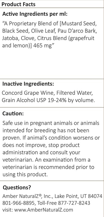 Amber NaturalZ Vibactra Plus Herbal Supplement for Dogs, Cats, Birds, Guinea Pigs, and Rabbits | Herbs for Immune Health and Yeast Balance | 1 Fluid Ounce Glass Bottle
