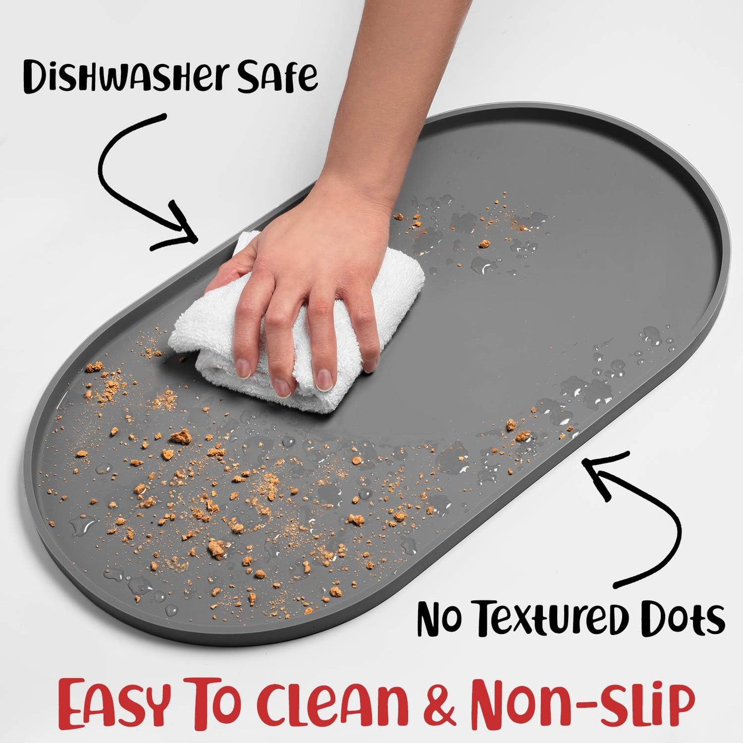 DogBuddy Dog Food Mat - Waterproof Dog Bowl Mat, Silicone Pet Mat for Food and Water Bowls, Nonslip Pet Feeding Mat with Edges, Dogs Food Mats for Floors, Puppy Supplies (Small, Gray)