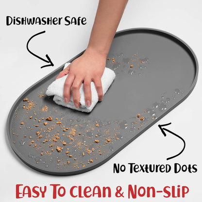 DogBuddy Dog Food Mat - Waterproof Dog Bowl Mat, Silicone Pet Mat for Food and Water Bowls, Nonslip Pet Feeding Mat with Edges, Dogs Food Mats for Floors, Puppy Supplies (Small, Gray)