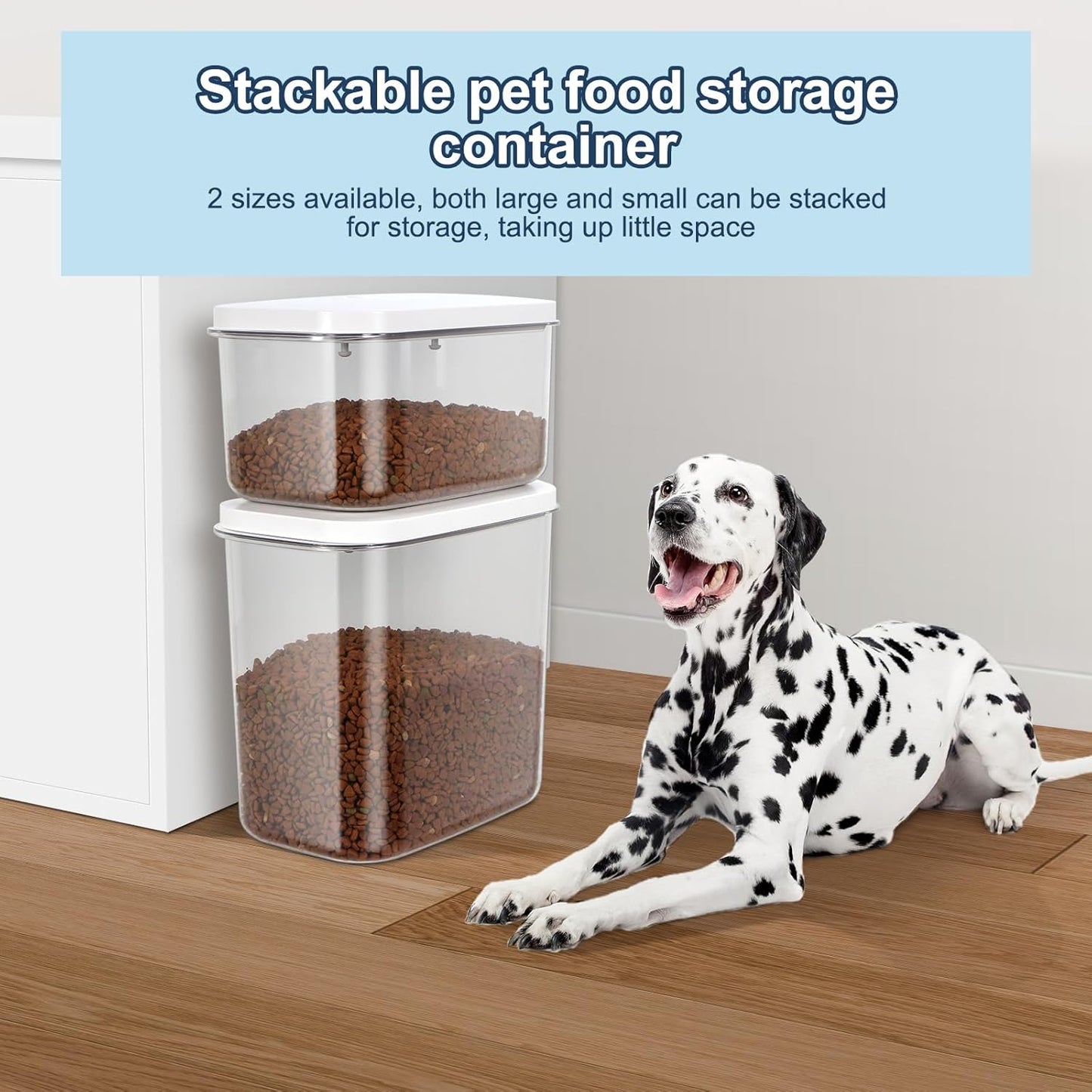 6 lbs Airtight Dog Cat Food Storage Container and Dog Treat Containers BPA-Free, PET Clear Stackable Pet Storage Bin, 1-Cup Scoop, 1-Sponge cleaning brush, Pop Top, With handle, Easy Mobility-Medium