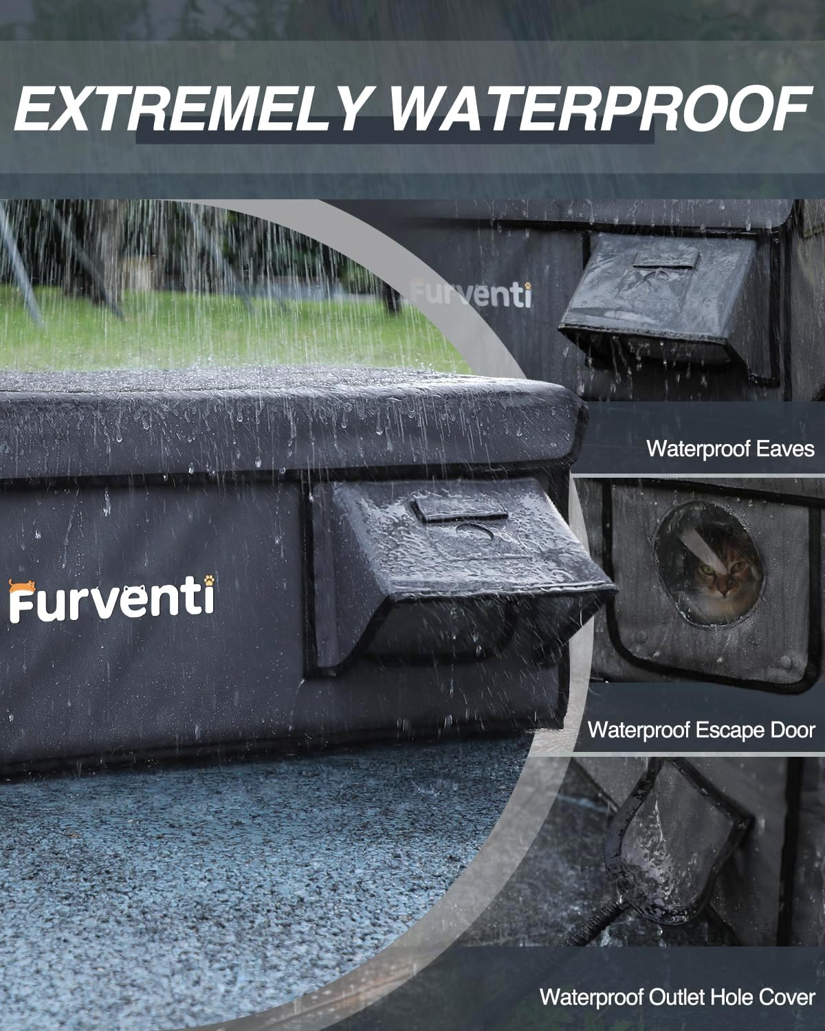 Outdoor Heated Cat House in Winter,Extremely Insulated & Weatherproof,Feral Cat Shelter with Waterproof Eaves & Escape Door for Outside Stray Barn Cat(Dark Grey,16.9"x12.7"x13.6")