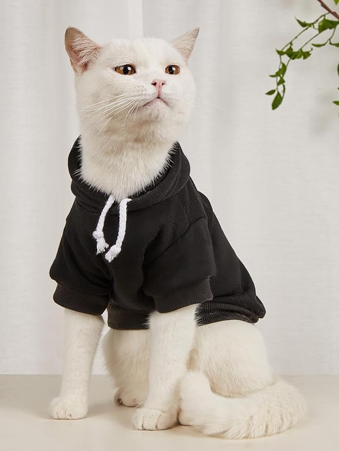 QWINEE Basic Dog Hoodie Sweatshirt Puppy Sweater Warm Cat Costumes Pet Clothes for Chihuahua Puppy Kitten Small Medium Dogs Black and Grey Large