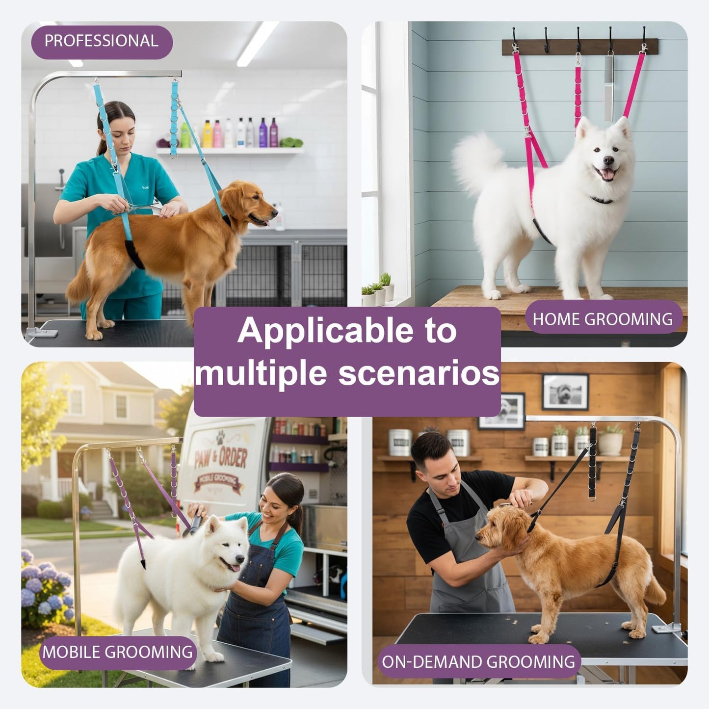 Dog Grooming Loops Supplies Pet Dog Grooming Belly Straps Belly Band Black Solf Comfrotable & Adjustable Grooming Tools for Grooming Tables Arms Ideal for Groomers (Blue)