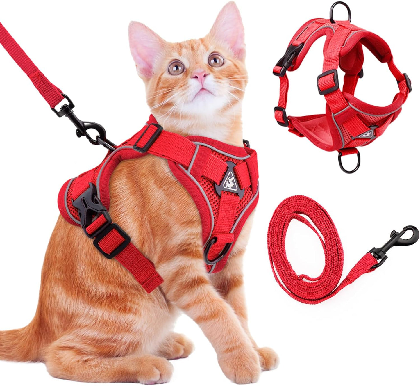 Cat Harness and Leash for Walking Soft Cat Harness Escape Proof, Adjustable Kitten Harness Cat Leash Reflective Strips Jacket, Breathable Cat Vest Harness Set for Kitten Easy to Wear Outdoor Walking