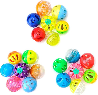 CHIWAVA 36 Pack Plastic Noisy Cat Toy Balls with Bell Kitten Chases Toy 8 Type Assorted Color Size