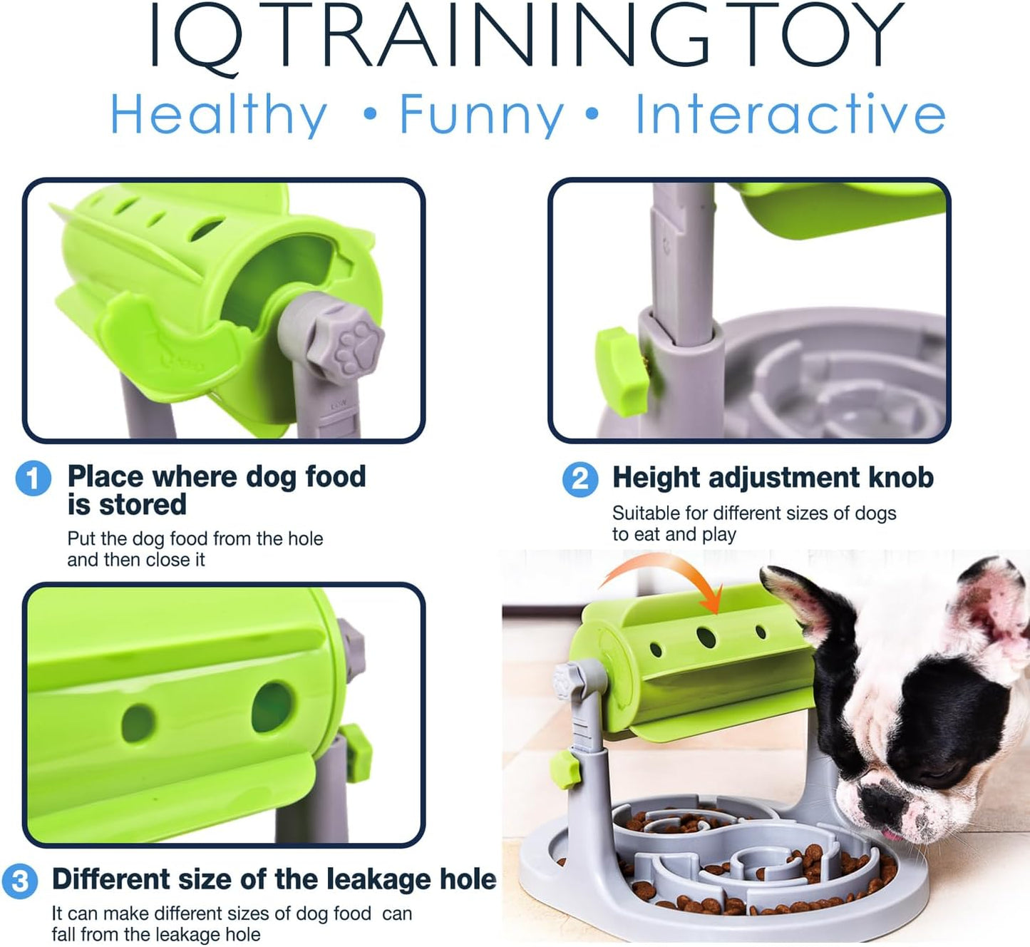 Interactive Dog & Cat Food Puzzle Toy - Treat Boredom Dispensing Slow Feeder - Anxiety IQ Training in Smart Feeding and Adjustable Height for Small/Medium Dogs