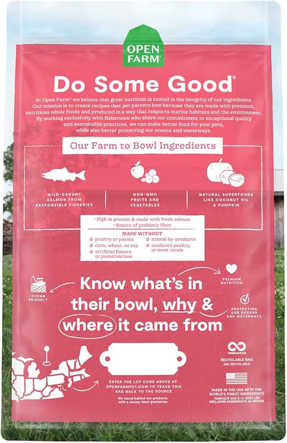 Open Farm, Grain Free Dry Cat Food, High-Protein Kibble for a Complete & Balanced Diet, Non-GMO Fruits & Vegetables, Prebiotic Fibers to Support Digestion, Wild-Caught Salmon Recipe, 4lb Bag