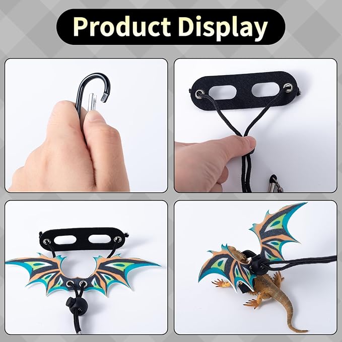 COMSUN 2 Pack Bearded Dragon Lizard Harness Leash Set, Adjustable Reptile Lizard Leashes with Adorable Dinosaur Wing for Geckos, Chameleon, Lizards