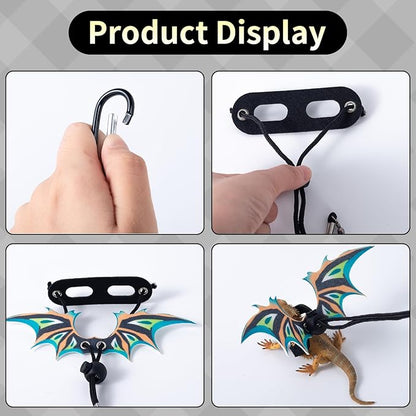 COMSUN 2 Pack Bearded Dragon Lizard Harness Leash Set, Adjustable Reptile Lizard Leashes with Adorable Dinosaur Wing for Geckos, Chameleon, Lizards