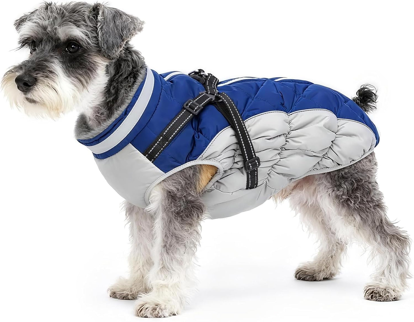 Dog Winter Coat with Harness, Dog Jacket, Pet Clothes with Zipper on Back, Waterproof Windproof Warm Vest, Reflective Cold Weather Coats, for Small Medium Large Dogs, Thick, Blue,XS